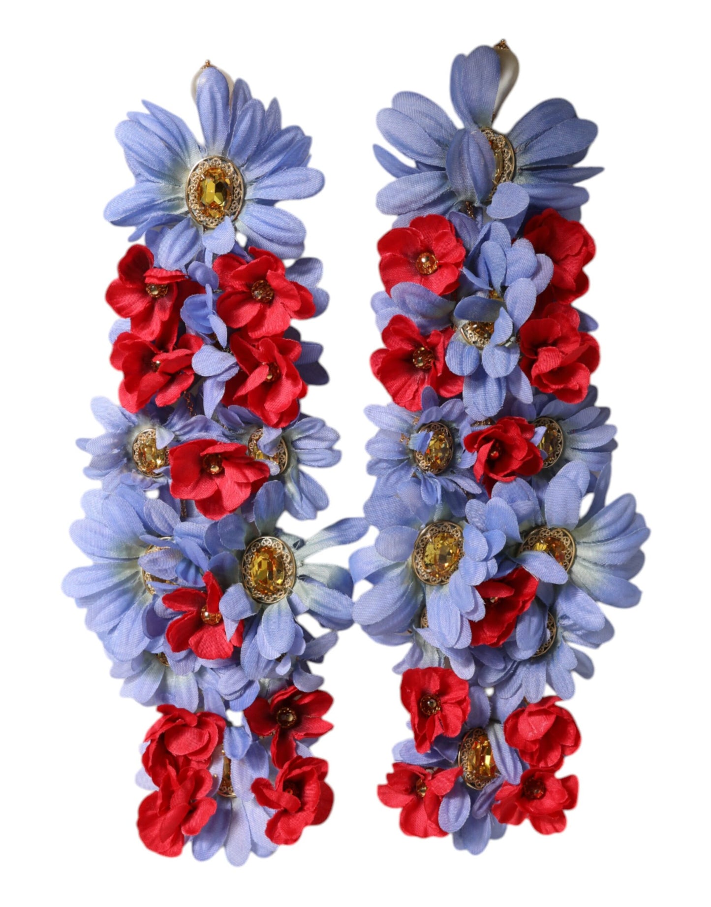 Dolce & Gabbana gullfargede messingblomsterkrystaller med klips og dinglende øredobber