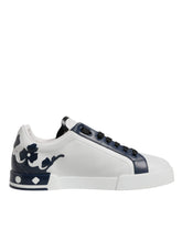 Dolce & Gabbana White Blue Crown Low Top Men Sneakers Shoes