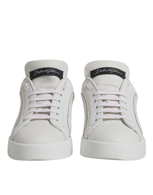 Dolce & Gabbana White Black Leather Low Top Sneakers Shoes