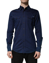 Dolce & Gabbana Dark Blue Cotton GOLD Dress Formal Shirt