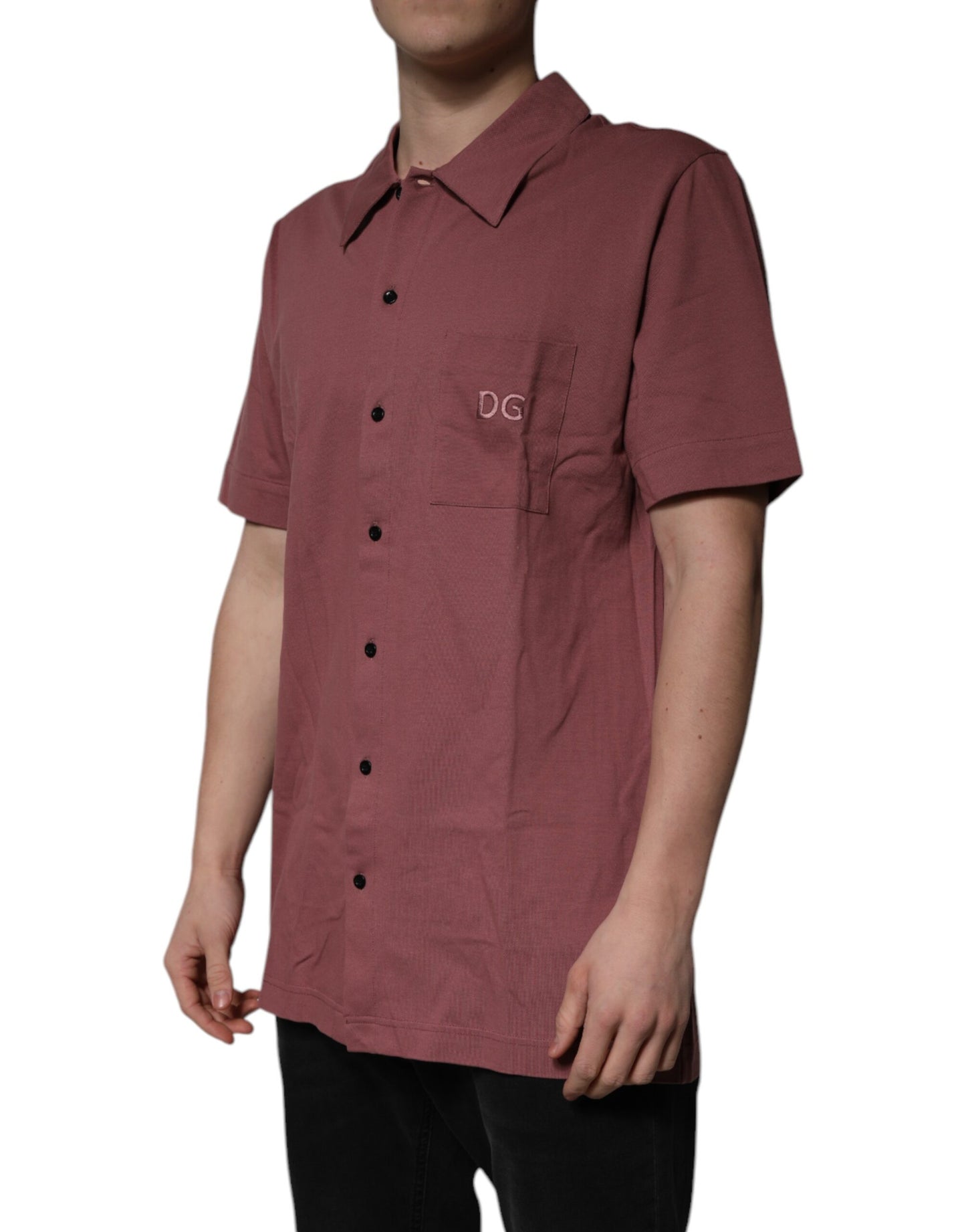 Dolce & Gabbana Mörkrosa Button Down Casual Polo Herrskjorta