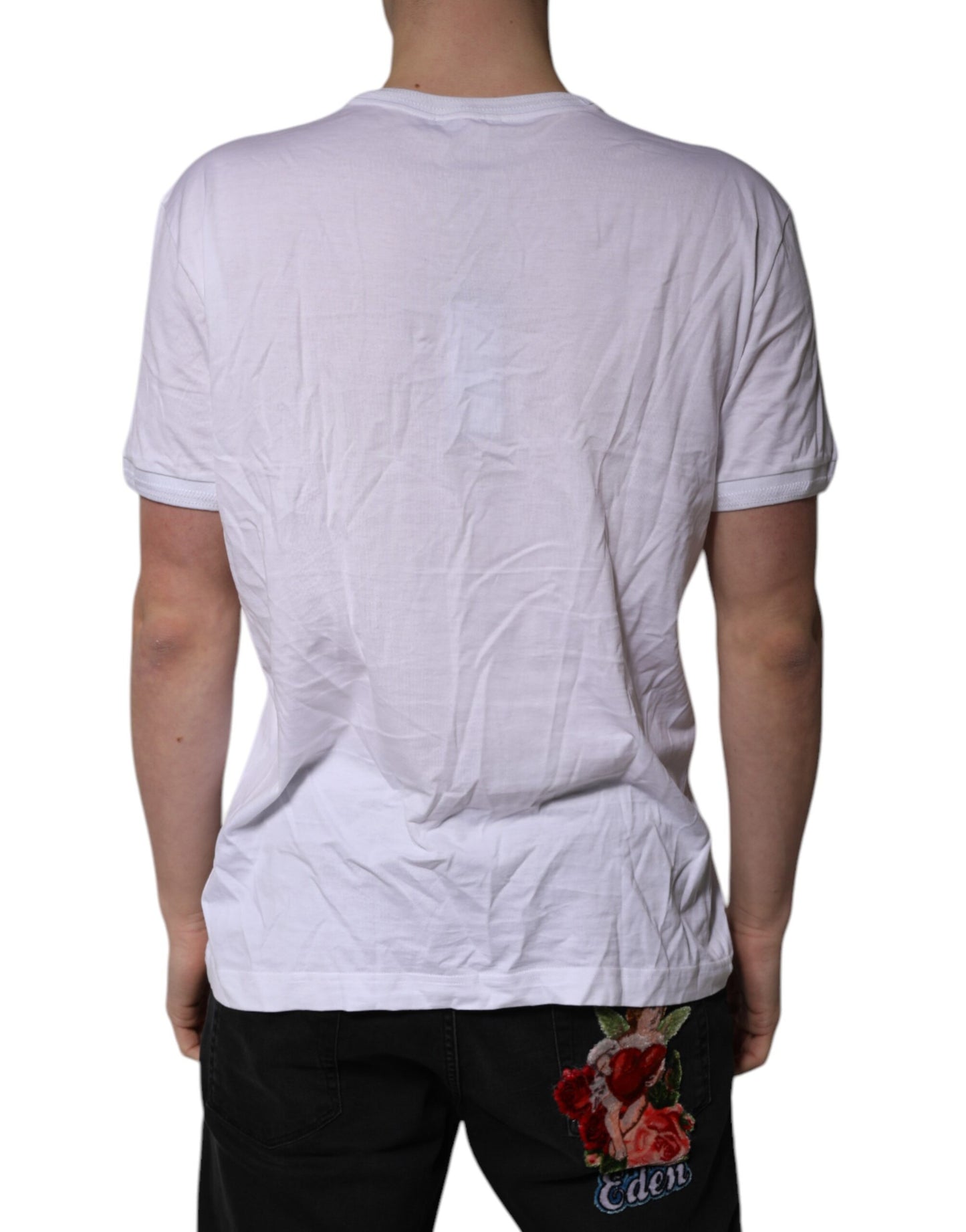 Dolce & Gabbana Hvit Bomulls-T-skjorte med Logo-lapp og V-hals