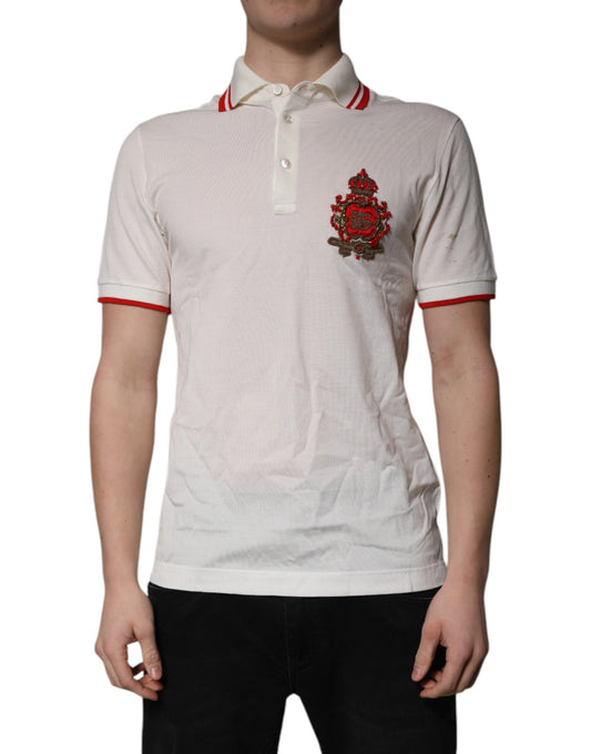 Dolce & Gabbana Vit Bomullslogotypkrage Polo Herr T-shirt