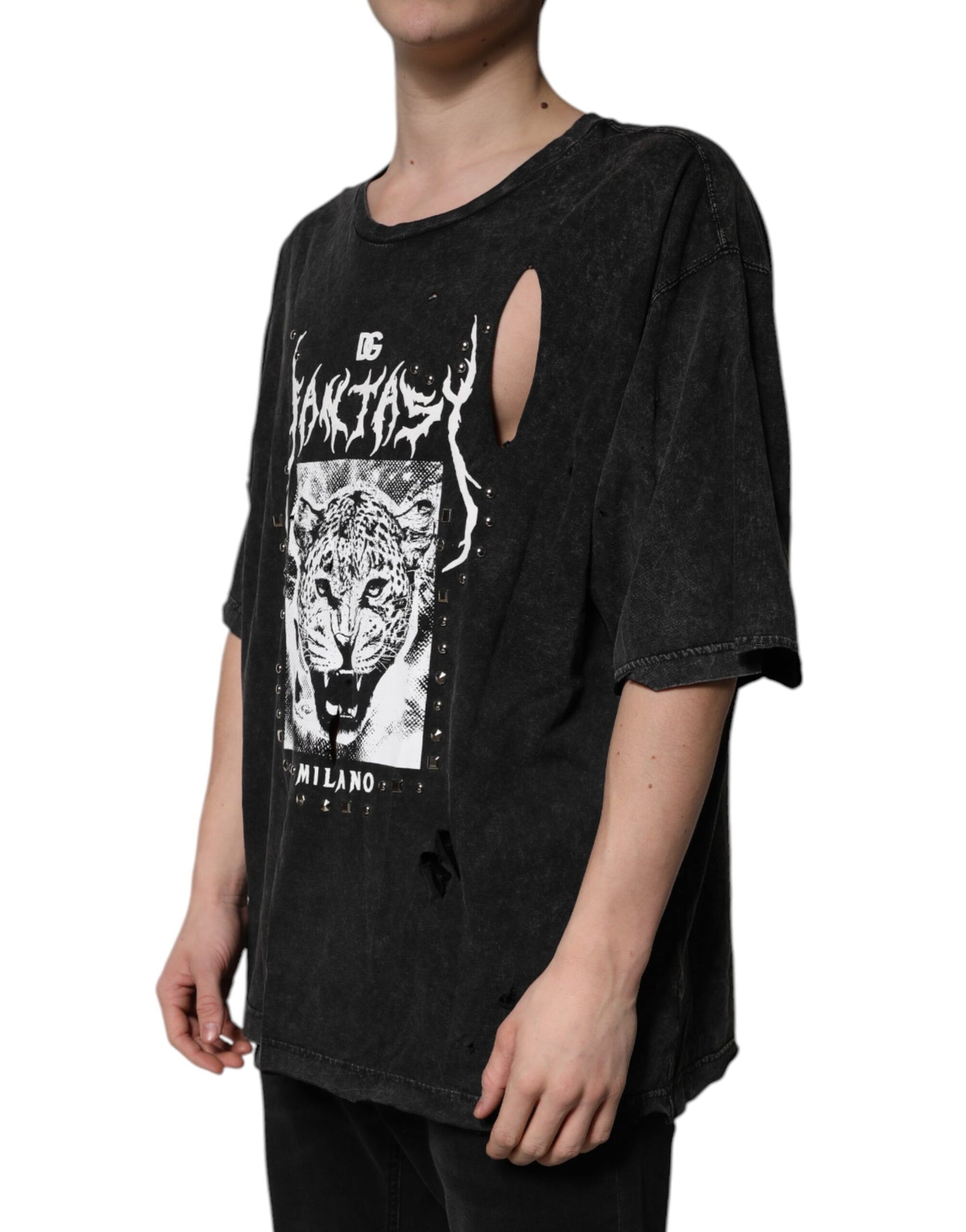 Dolce & Gabbana svart grafisk trykk bomulls-T-skjorte med rund hals