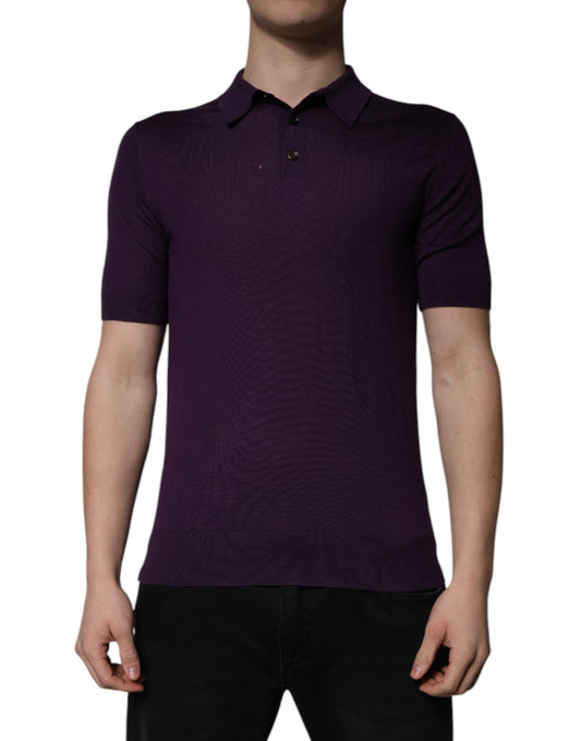 Dolce & Gabbana Violett Cashmere Polo T-shirt med Krage
