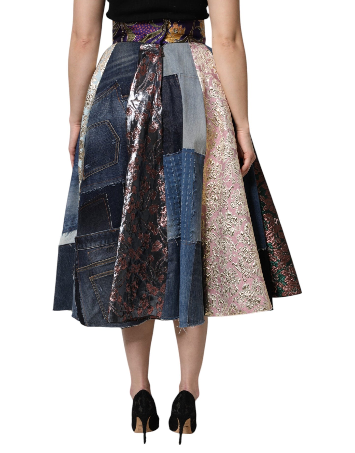 Dolce & Gabbana Flerfarget Patchwork Høylivet Midiskjørt