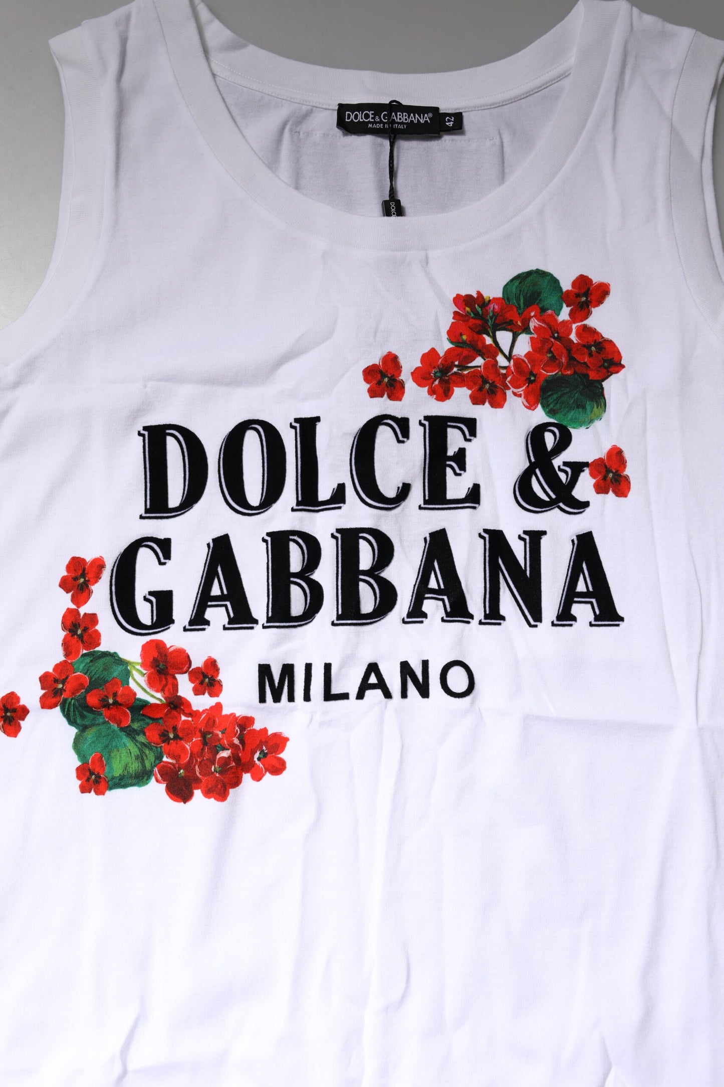 Dolce & Gabbana Vit Blommig Ärmlös T-shirt i Bomull