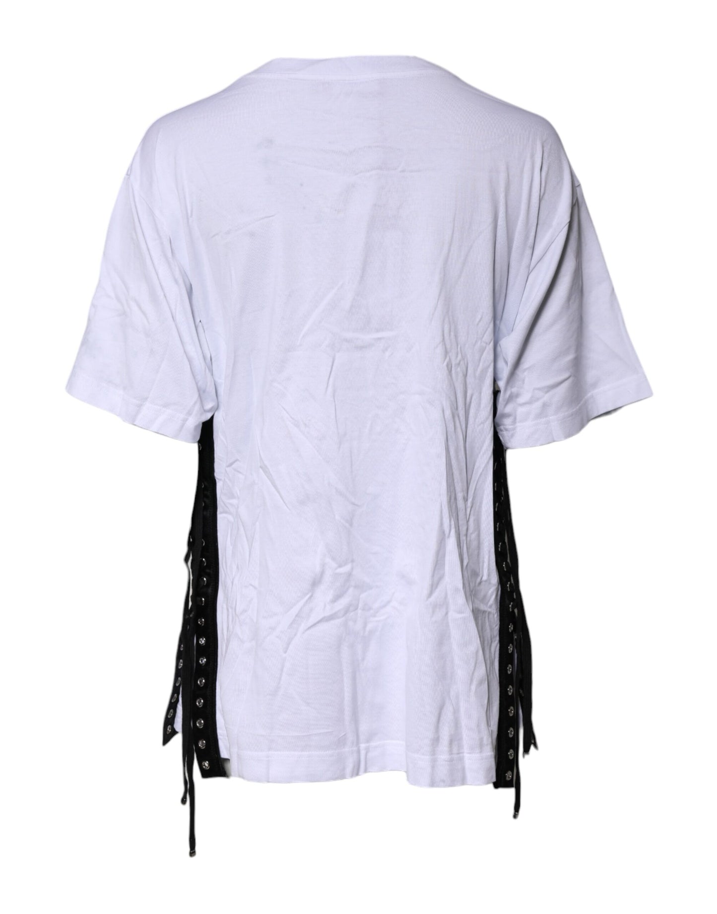 Dolce & Gabbana Vit Mönstrad Snörad Bomulls-T-shirt Med Rund Hals
