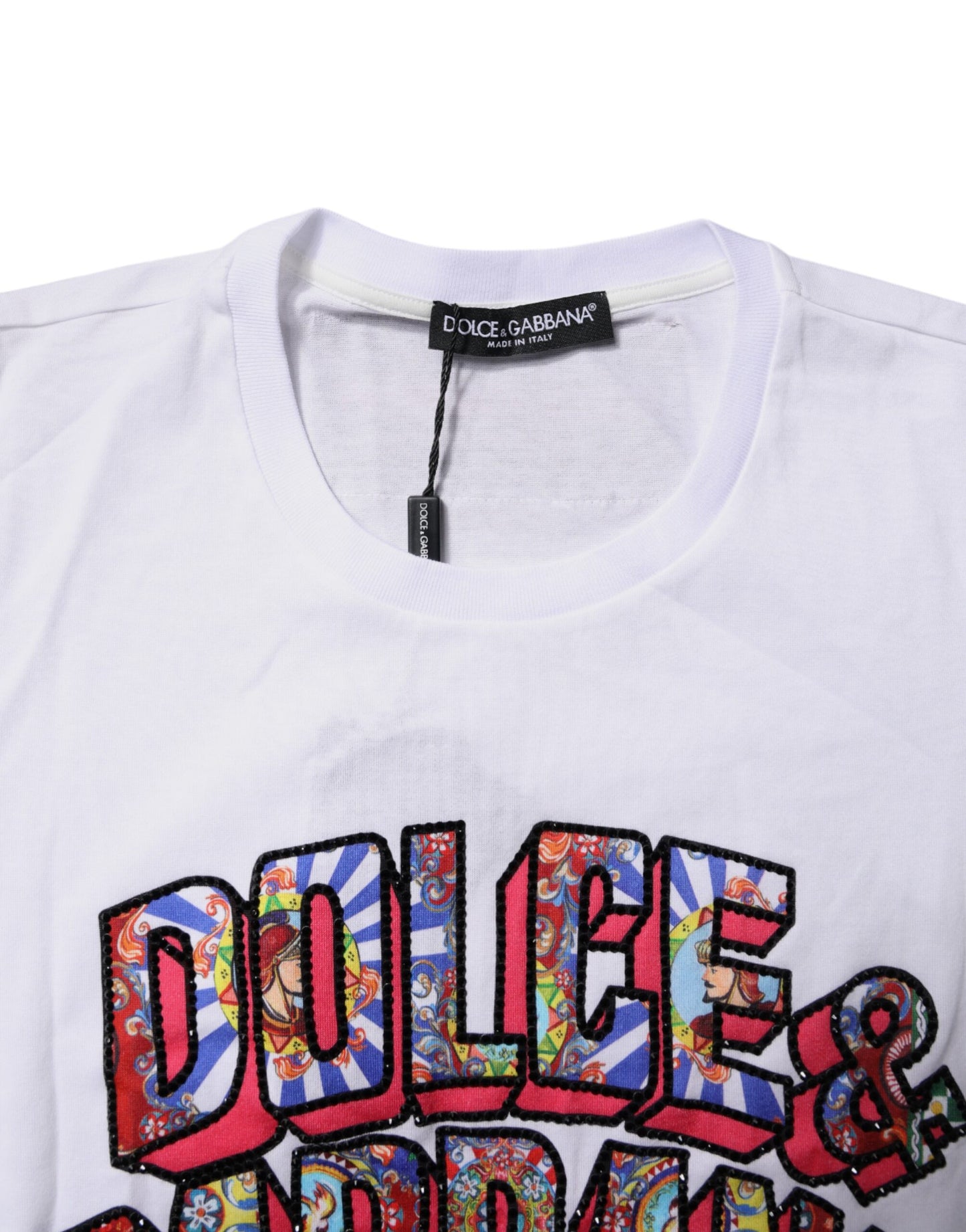 Dolce & Gabbana Vit bomulls-t-shirt med logotyp och rund halsringning