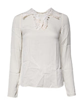 Dolce & Gabbana Cream Floral Lace Long Sleeves Blouse Top
