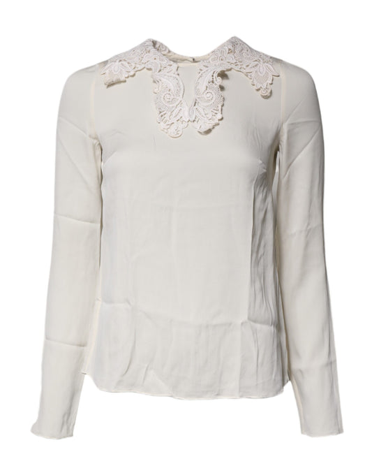 Dolce & Gabbana Cream Floral Lace Long Sleeves Blouse Top