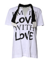 Dolce & Gabbana White Cotton Silk Blend Ascot Collar T-shirt