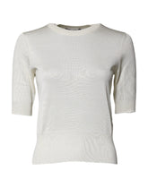 Dolce & Gabbana Cream Short Sleeve Silk Round Neck Blouse Top
