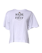 Dolce & Gabbana Hvit Trykt Topp Bomulls-T-skjorte med Rund Hals