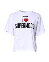 Dolce & Gabbana Hvit Trykt Topp Bomulls-T-skjorte med Rund Hals