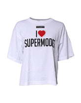 Dolce & Gabbana Hvit Trykt Topp Bomulls-T-skjorte med Rund Hals