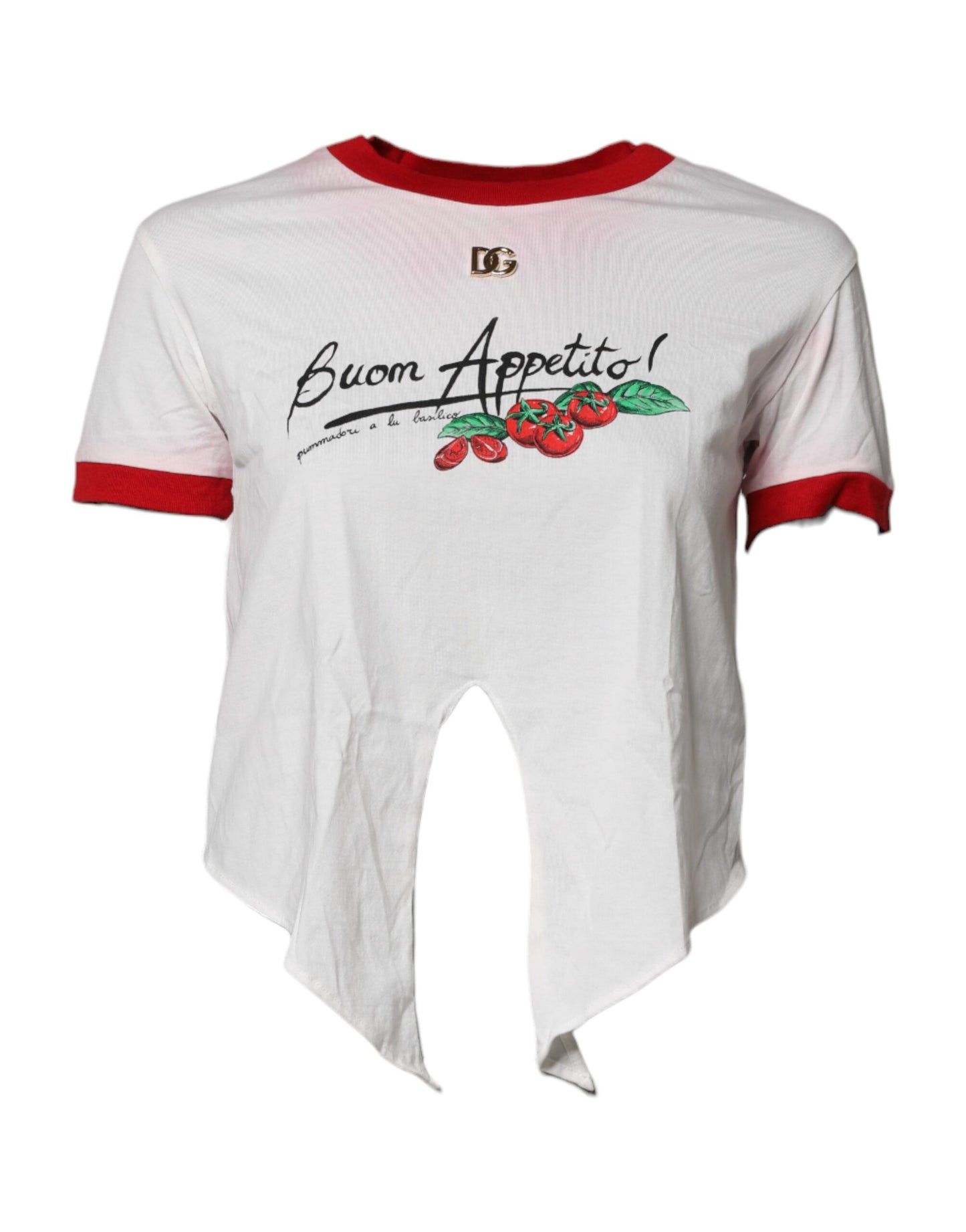 Dolce & Gabbana Vit Mönstrad Rundhalsad Cropped Topp T-shirt