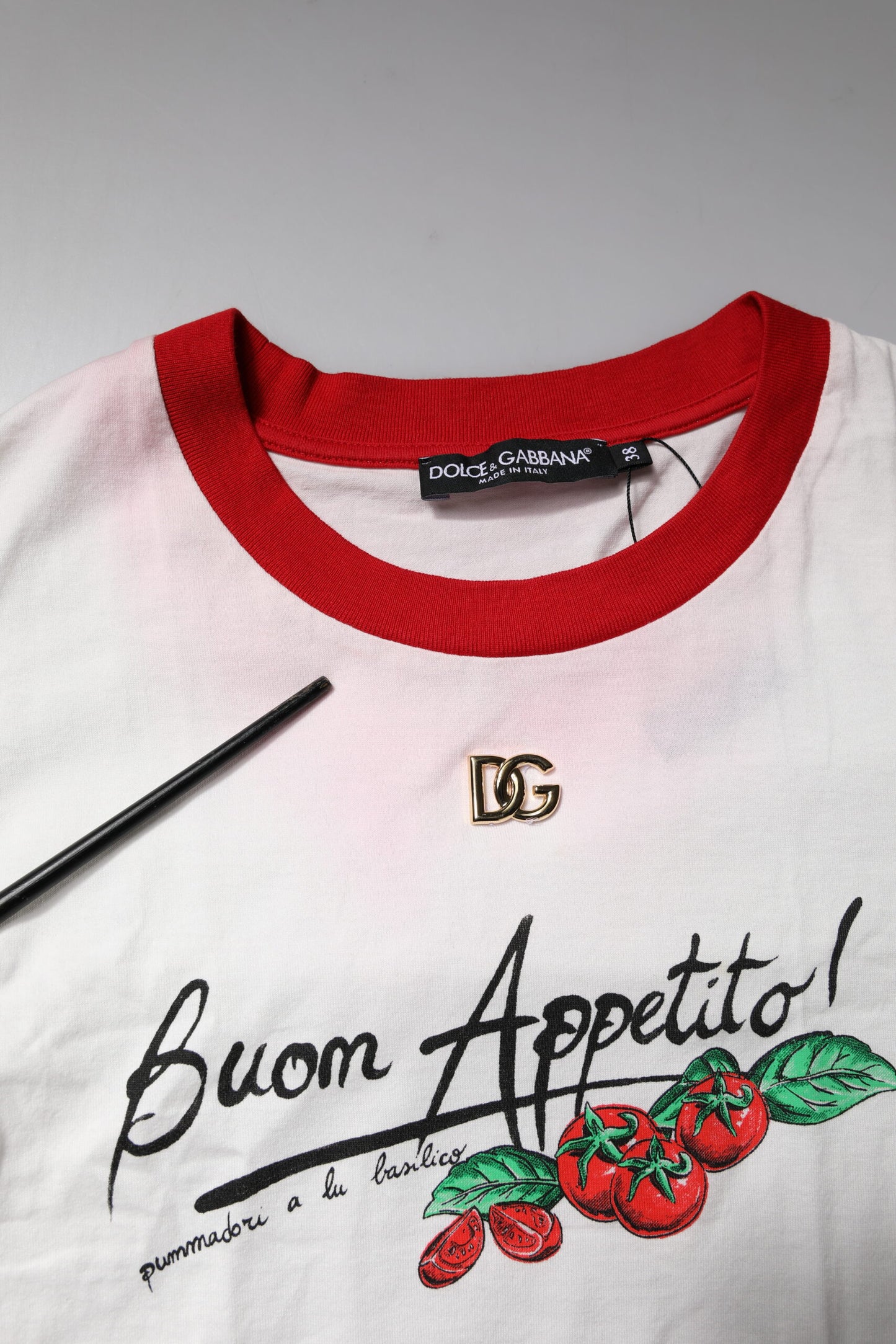 Dolce & Gabbana Vit Mönstrad Rundhalsad Cropped Topp T-shirt