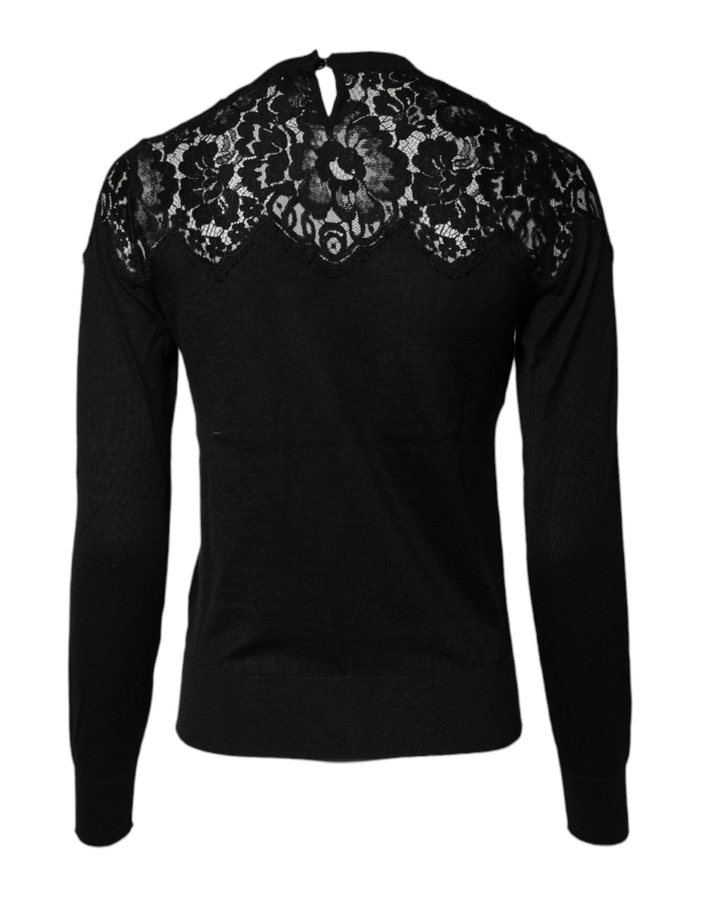 Dolce & Gabbana Svart Blommig Spetsblus med Långa Ärmar