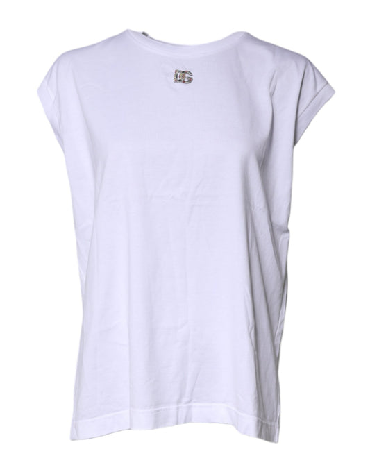 Dolce & Gabbana Hvit Bomull Ermeløs Rund Hals Tanktopp