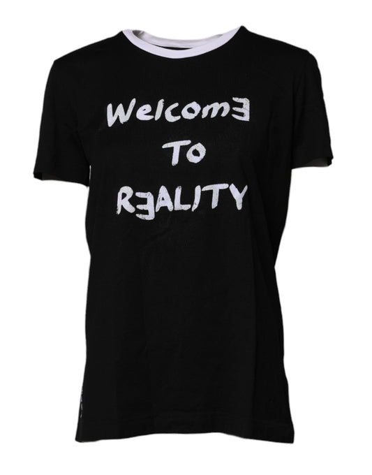 Dolce & Gabbana svart trykk-t-skjorte i bomull med rund hals