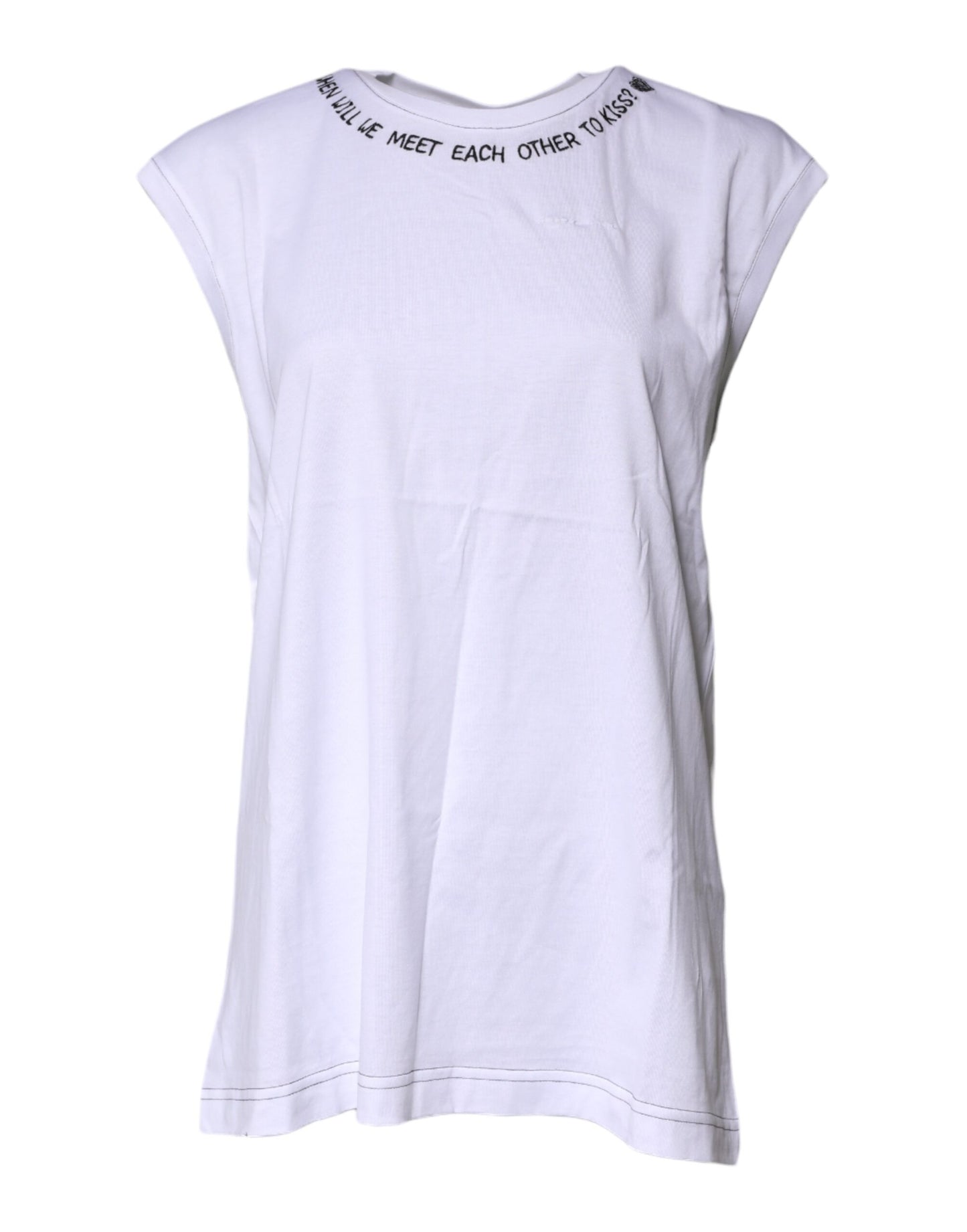 Dolce & Gabbana Vit bomullsärmlös linne-t-shirt med tryck