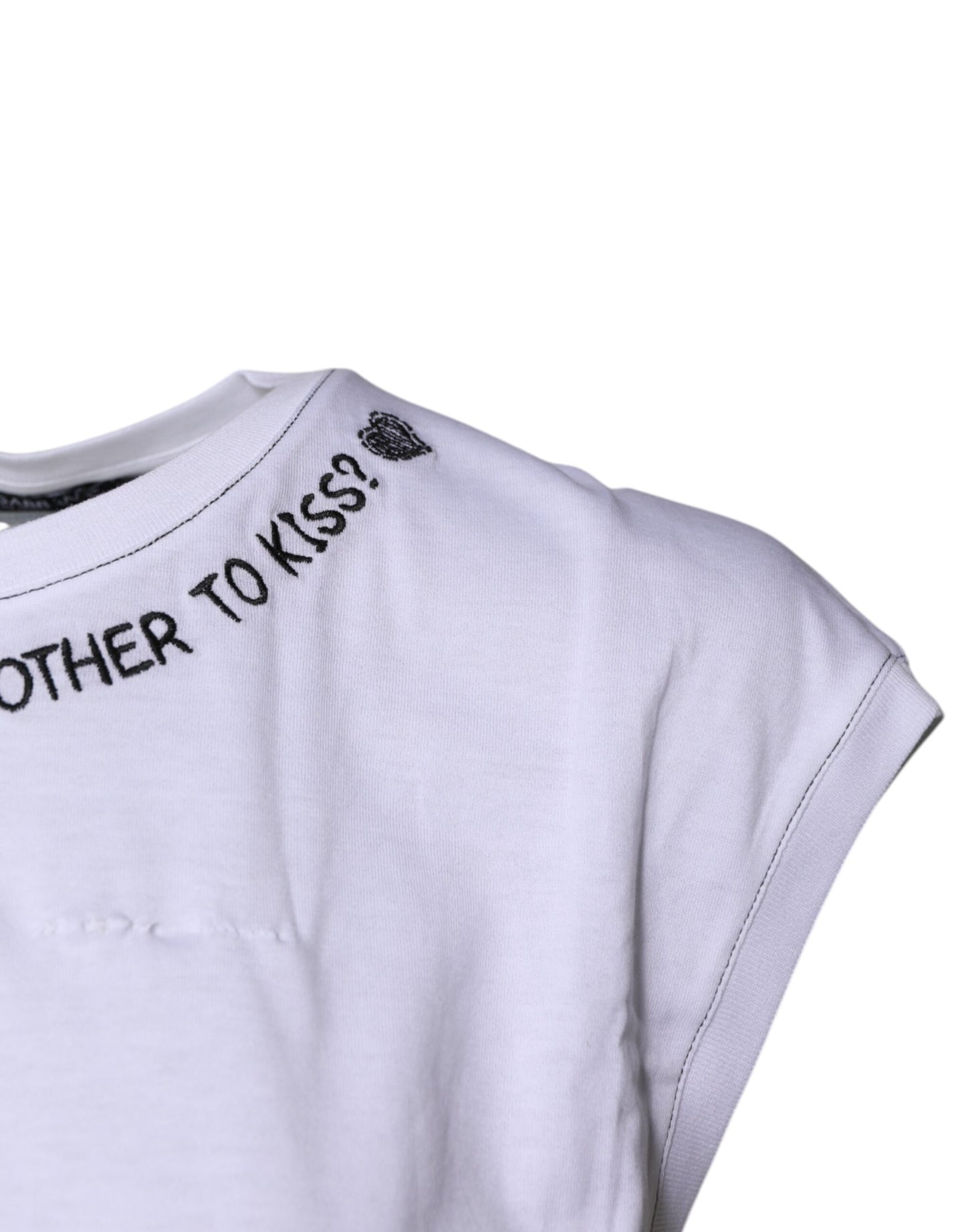 Dolce & Gabbana Vit bomullsärmlös linne-t-shirt med tryck