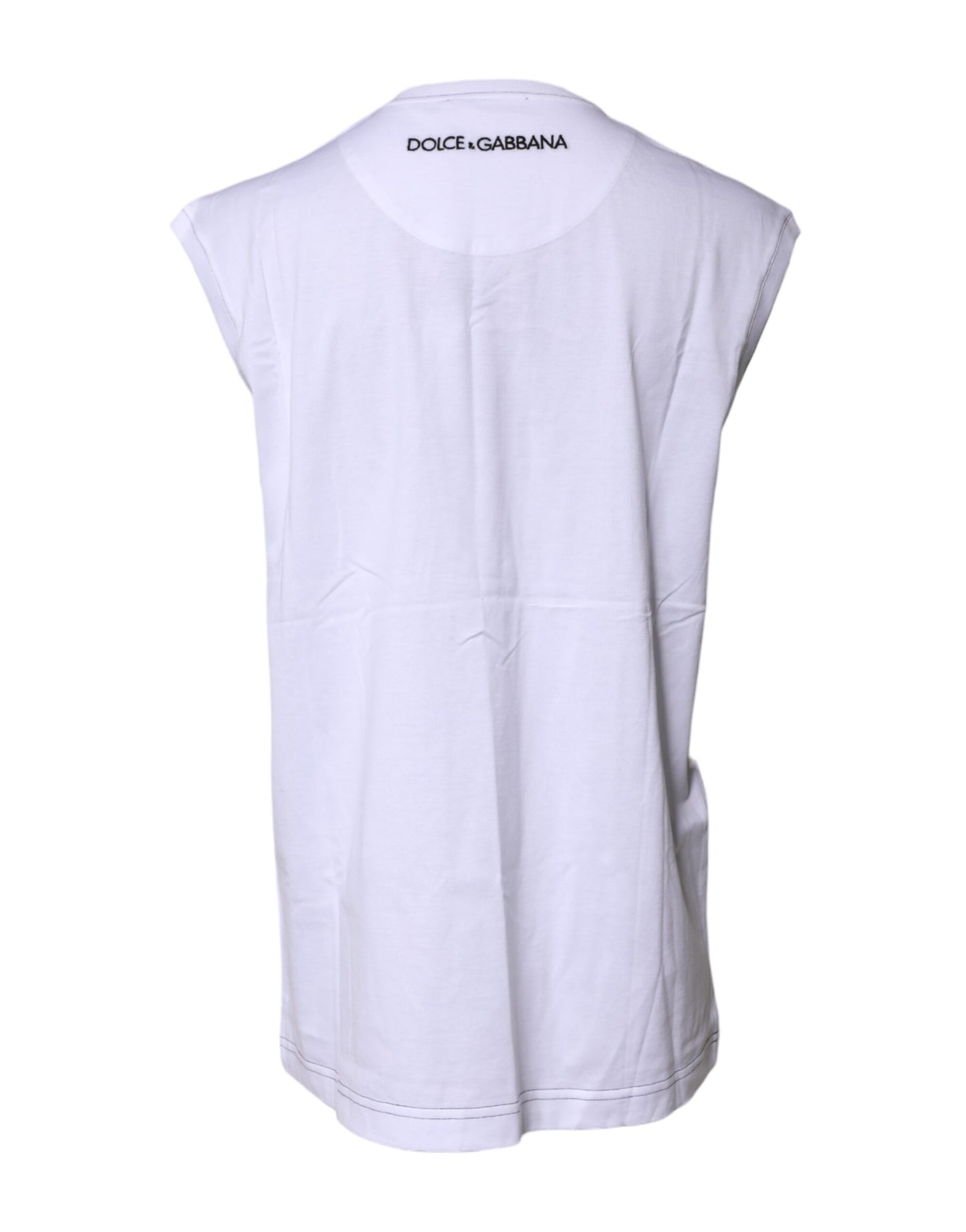 Dolce & Gabbana Vit bomullsärmlös linne-t-shirt med tryck