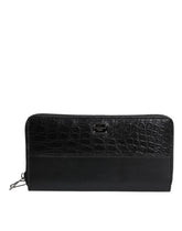 Dolce & Gabbana Black Leather Logo Plaque Zip Around Continental Wallet