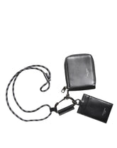 Dolce & Gabbana Black Leather Lanyard Zip Around Card Holder Wallet