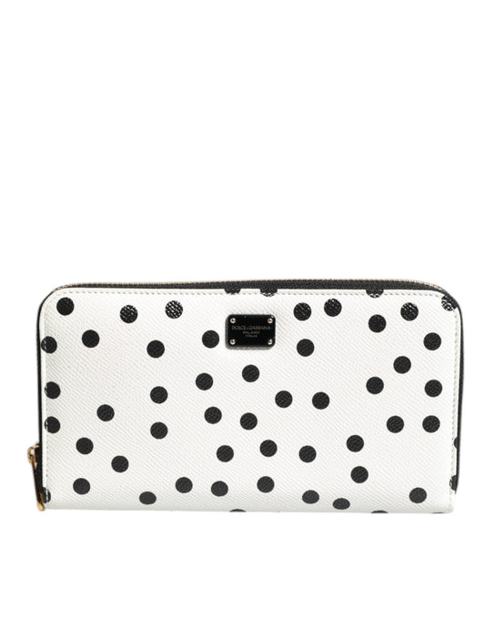 Dolce & Gabbana Vit Svart Randig Läderplånbok Med Dragkedja Runt Continental