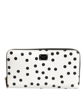 Dolce & Gabbana White Black Striped Leather Zip Around Continental Wallet