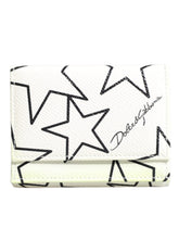 Dolce & Gabbana White Leather Trifold DG Star Print Card Holder Wallet