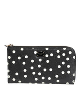 Dolce & Gabbana Black White Dotted Leather Zip Around Continental Wallet