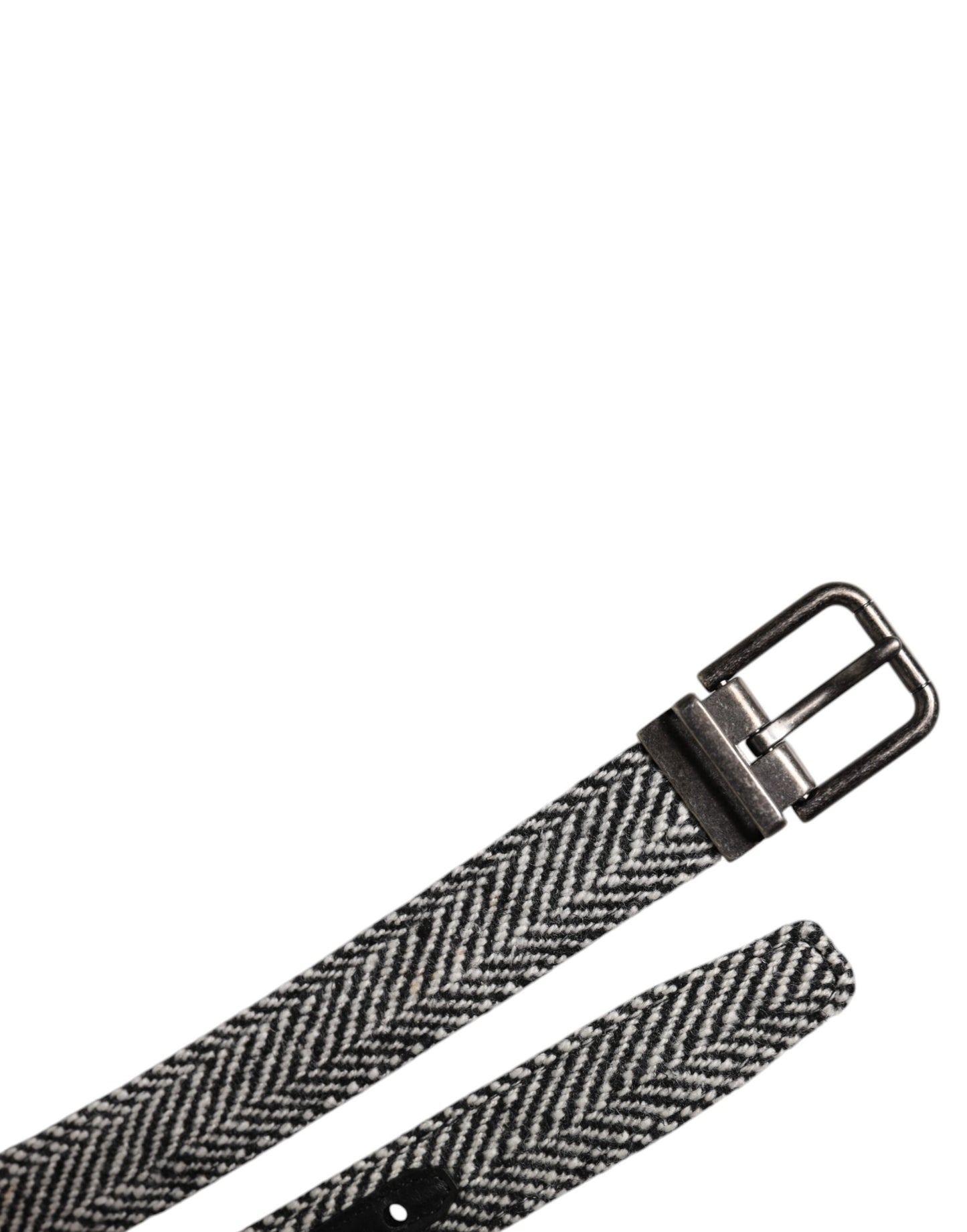 Dolce & Gabbana Black White Silver Tone Metal Buckle Belt
