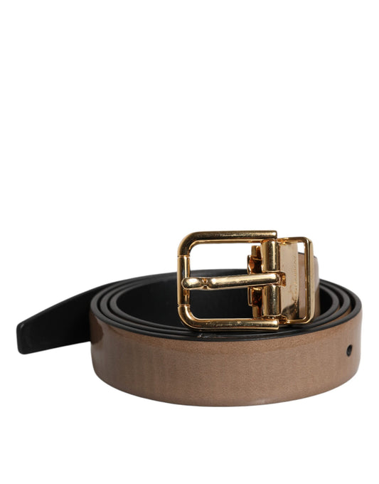 Dolce & Gabbana Brown Leather Classic Metal Logo Buckle Belt