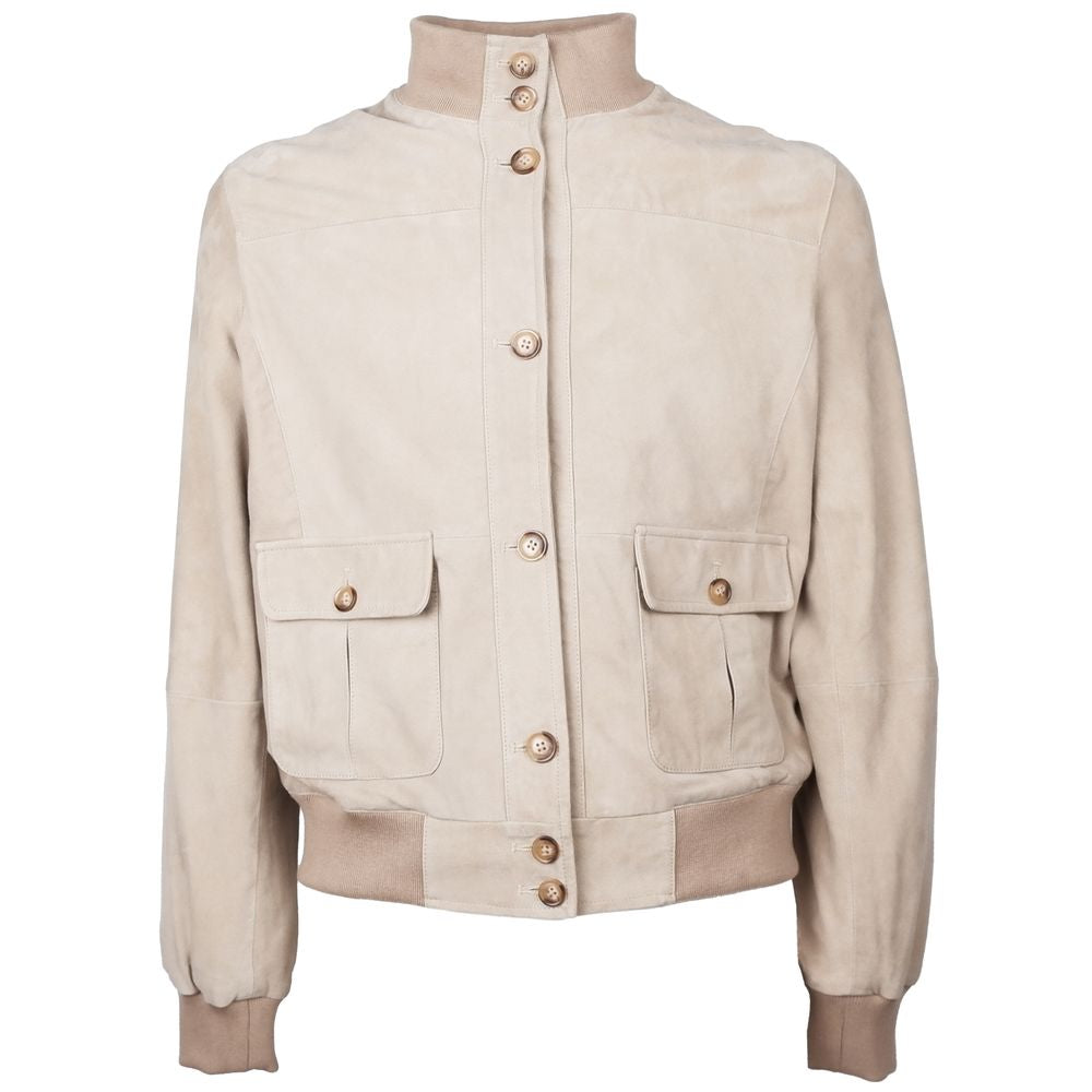 Emilio Romanelli Beige kalvskinnsjacka för män