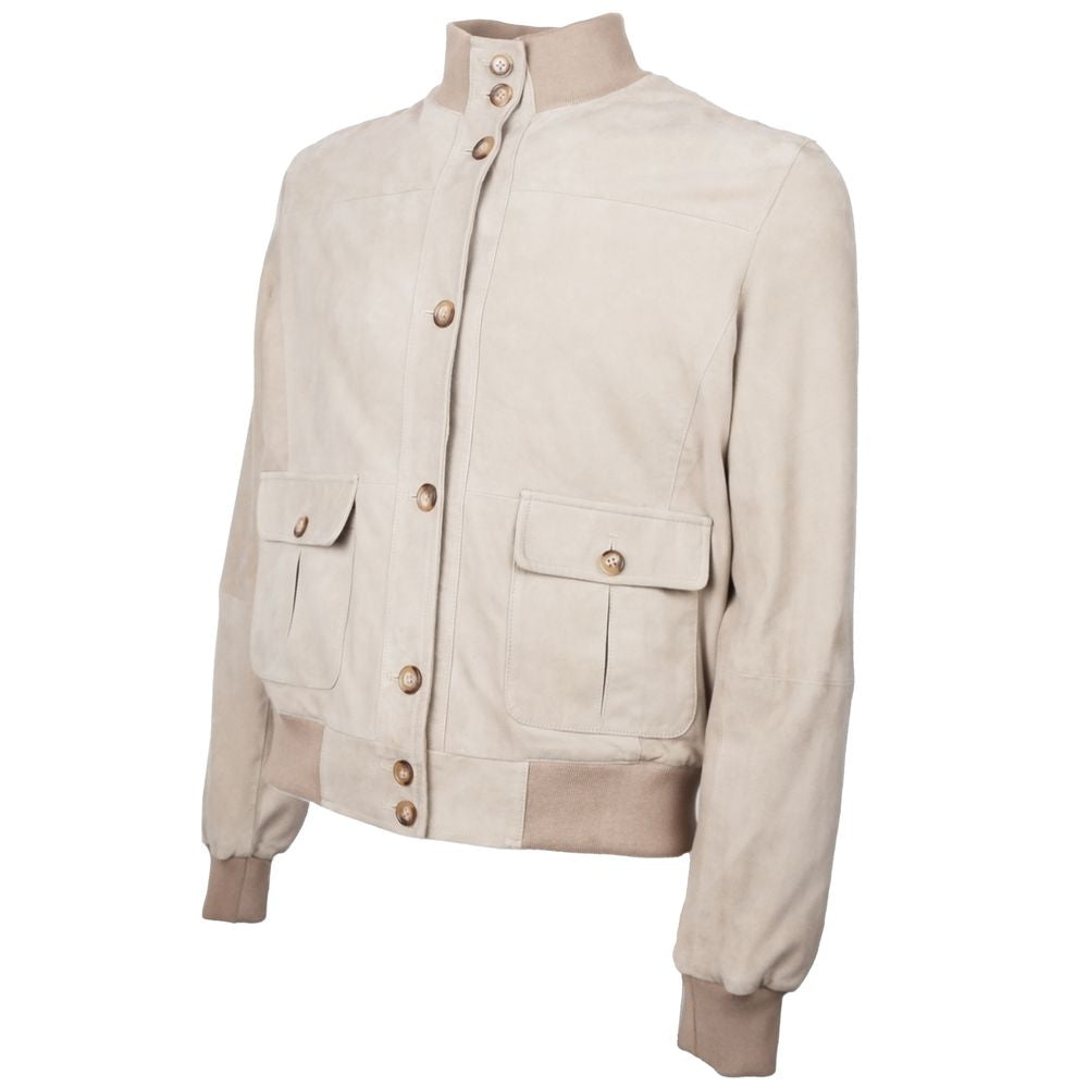 Emilio Romanelli Beige kalvskinnsjacka för män