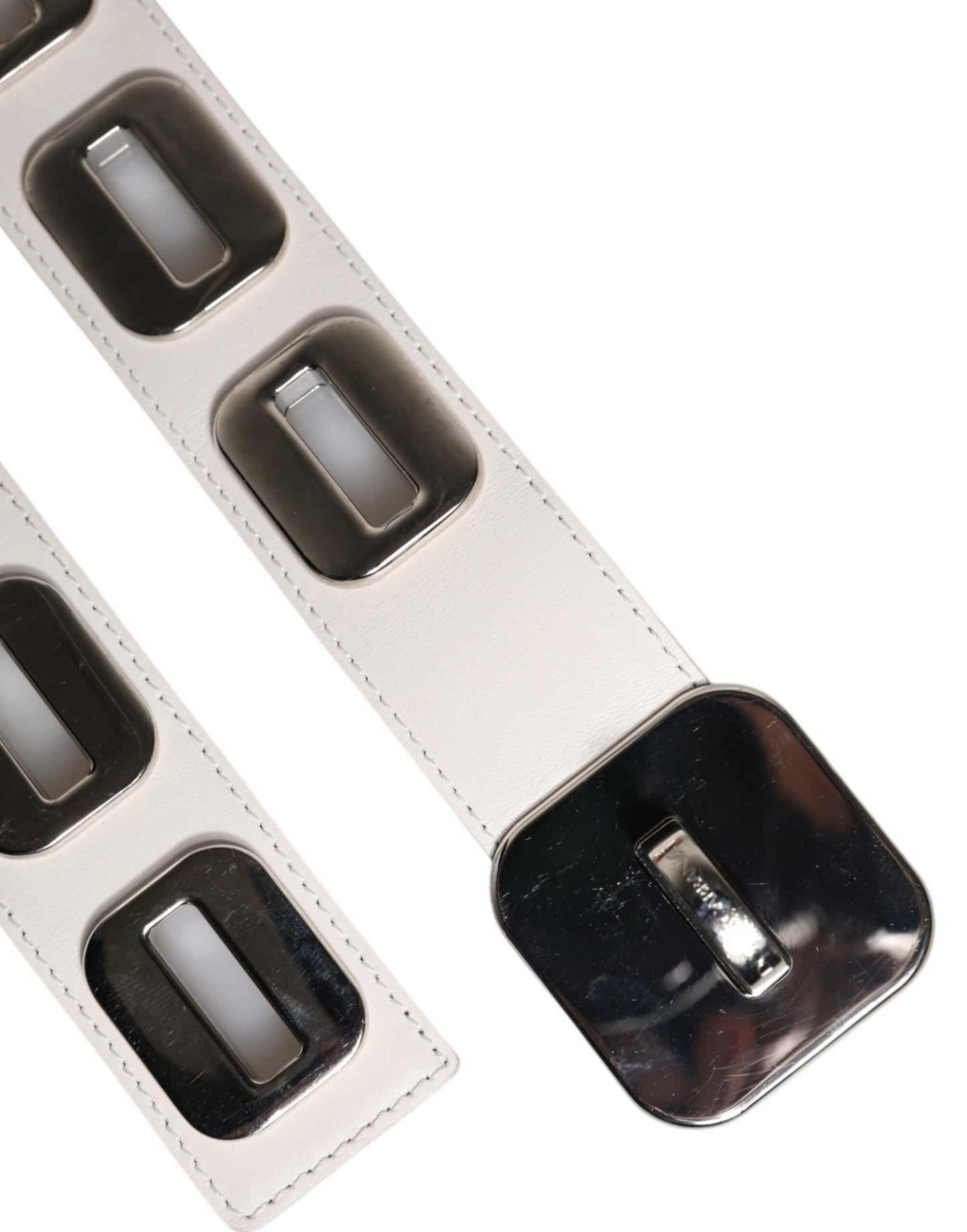 Dolce & Gabbana hvitt skinnbelte med gullfarget roterende spenne