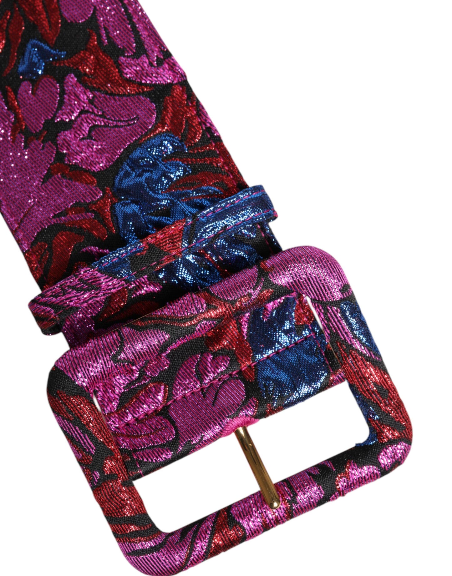 Dolce & Gabbana Multicolor Floral Jacquard Lurex Wide Waist Buckle Belt