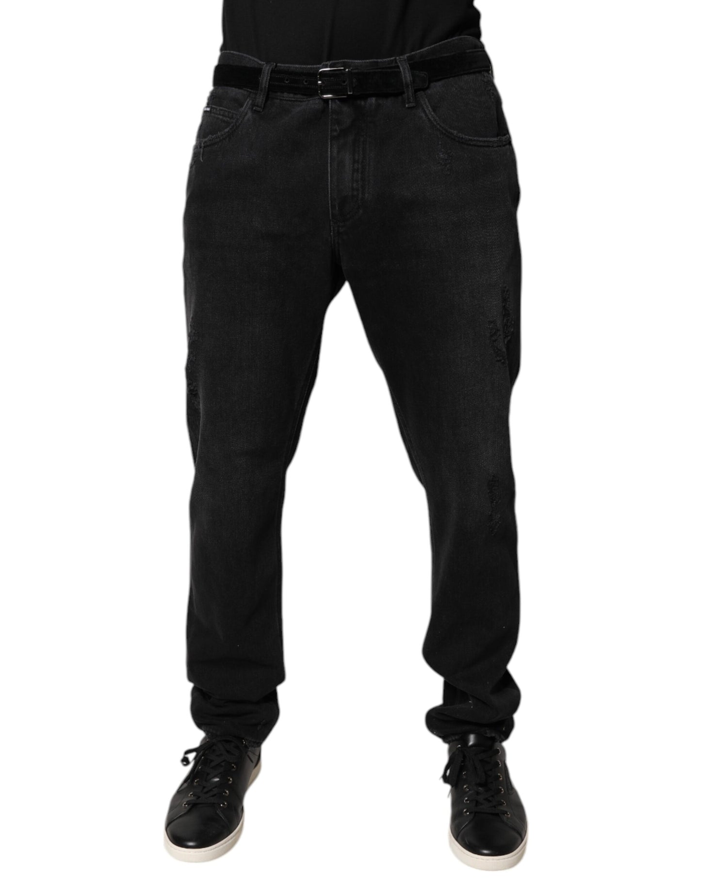 Dolce & Gabbana Svarta Bomulls Skinny Herrjeans