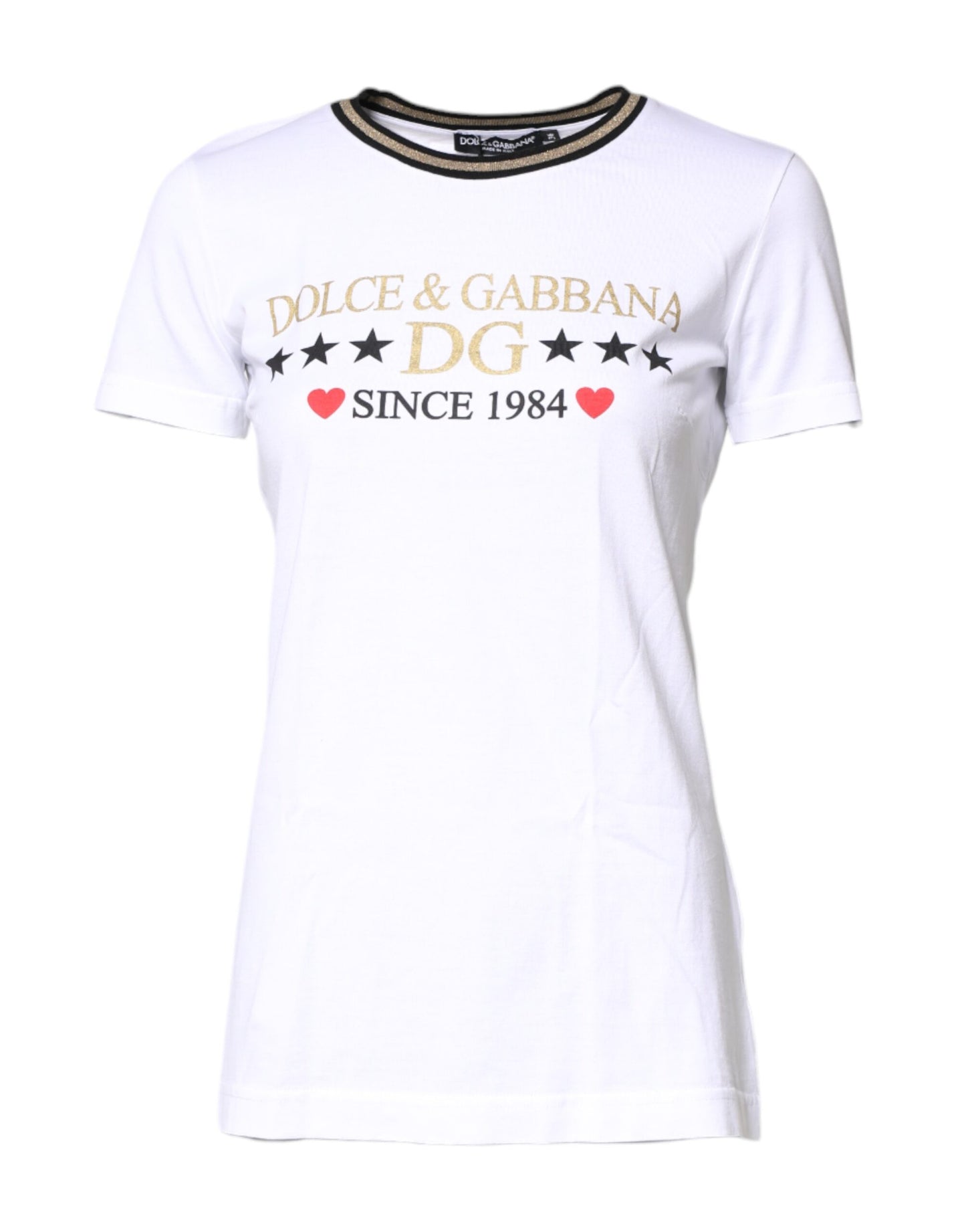 Dolce & Gabbana Vit T-shirt med rund hals och grafiskt tryck i bomull