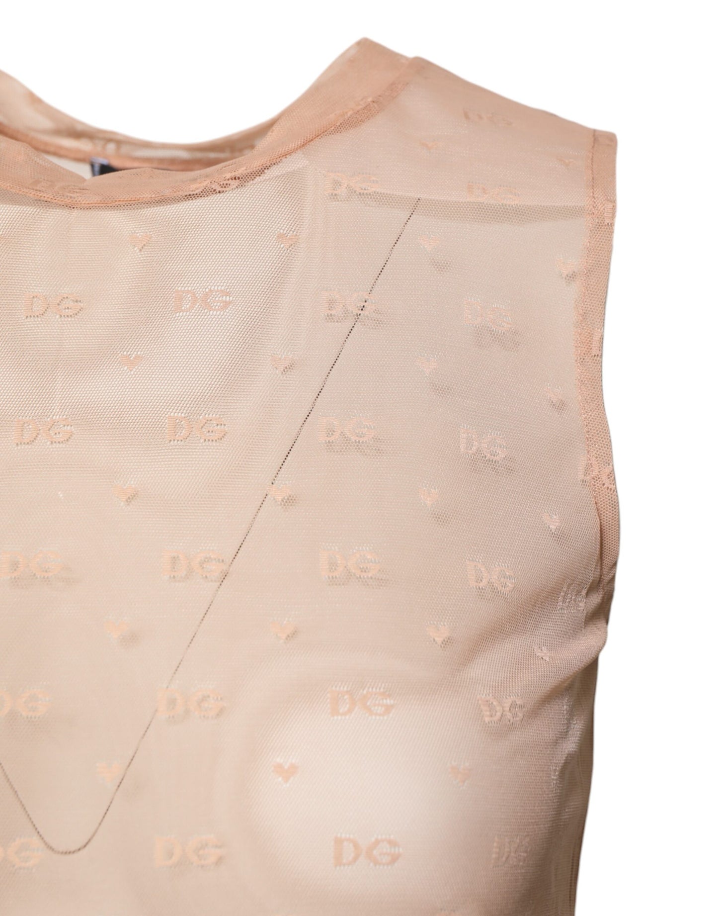 Dolce & Gabbana Beige Nylon Logotyp Monogram Ärmlös Linne
