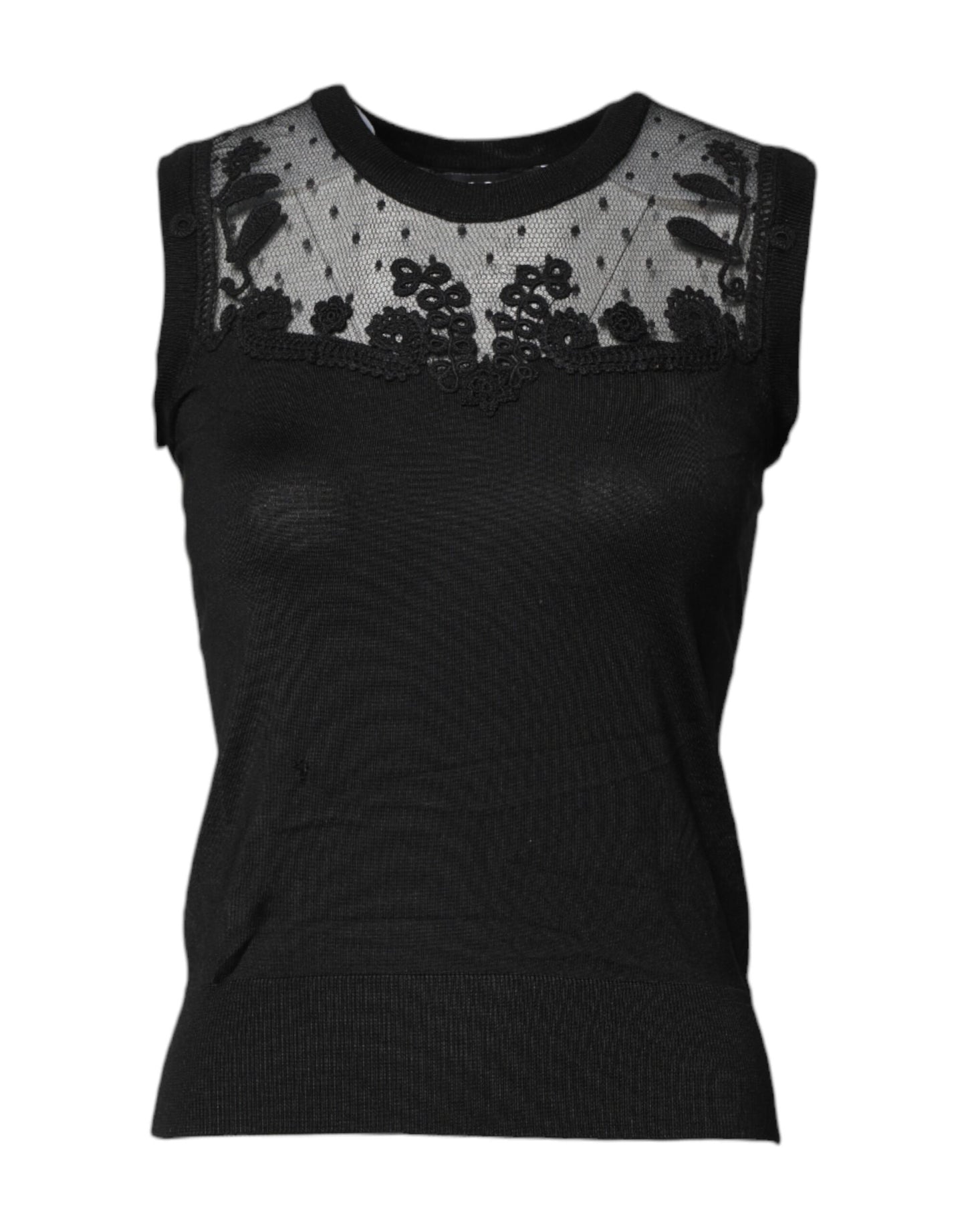 Dolce & Gabbana Svart Spets Transparent Rundringad Ärmlös Topp