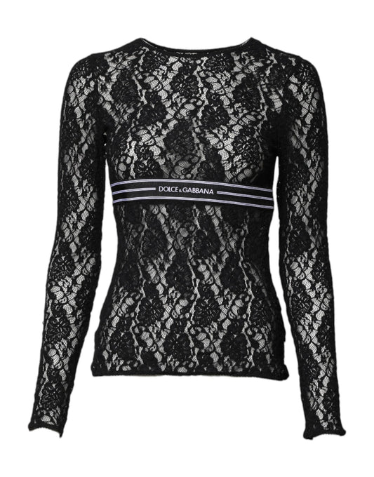 Dolce & Gabbana Black Floral Lace Long Sleeves Pullover Top