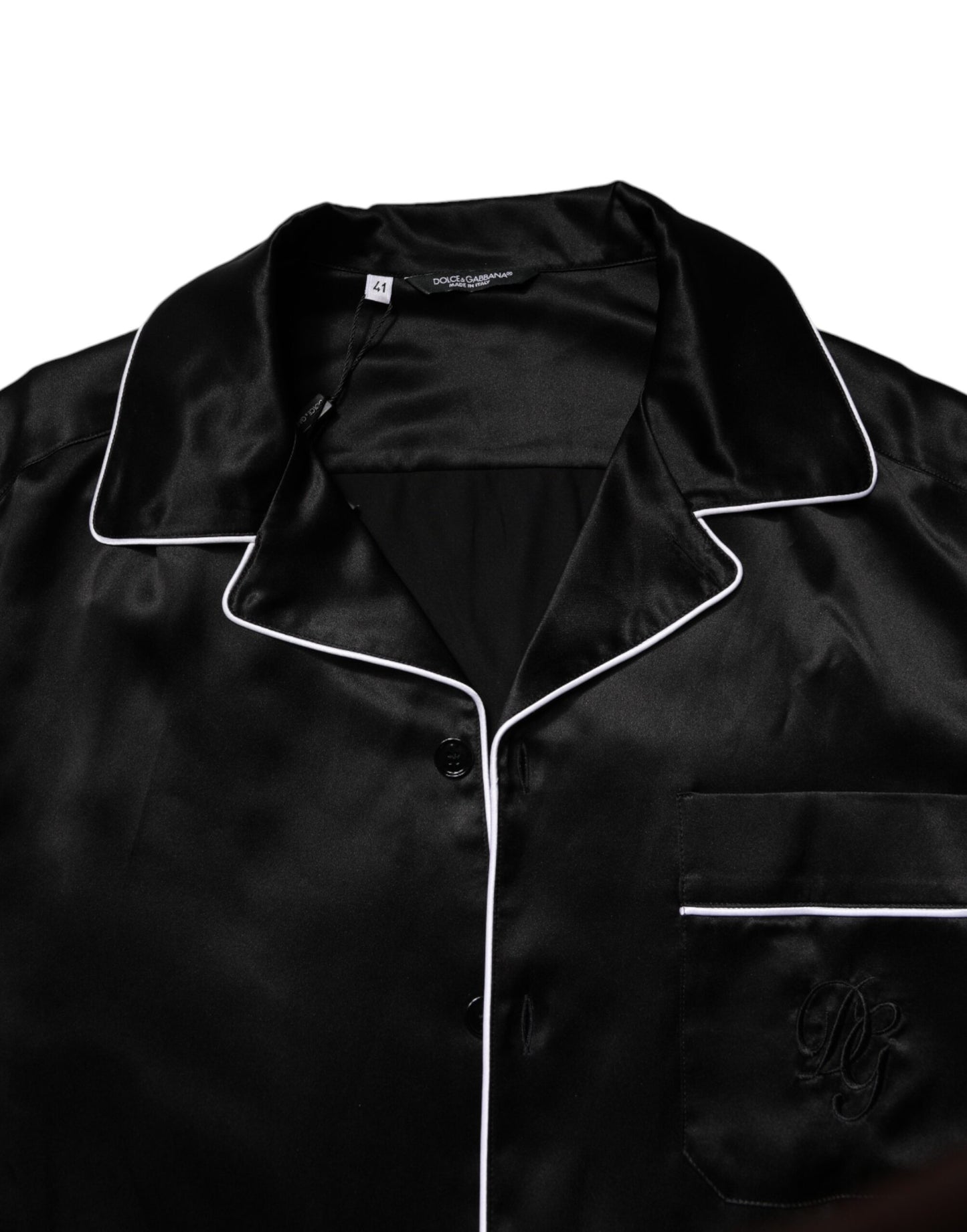 Dolce & Gabbana Svart Sidenskjorta Byxor Pyjamasset Nattkläder