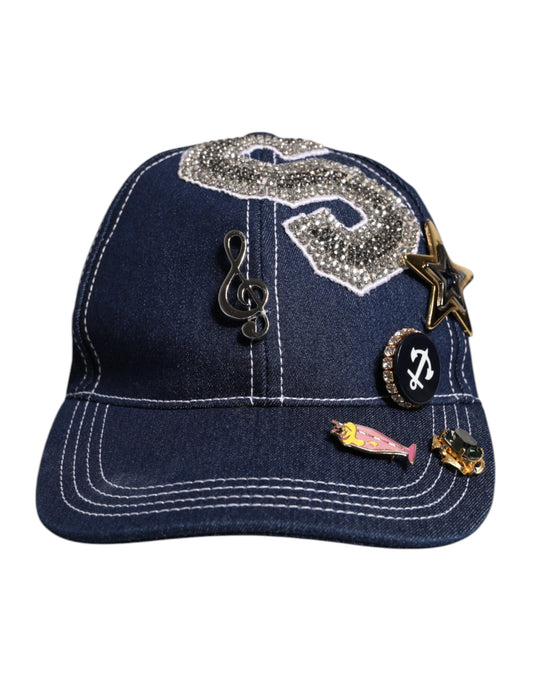 Dolce & Gabbana blå baseballcaps med krystallpynt