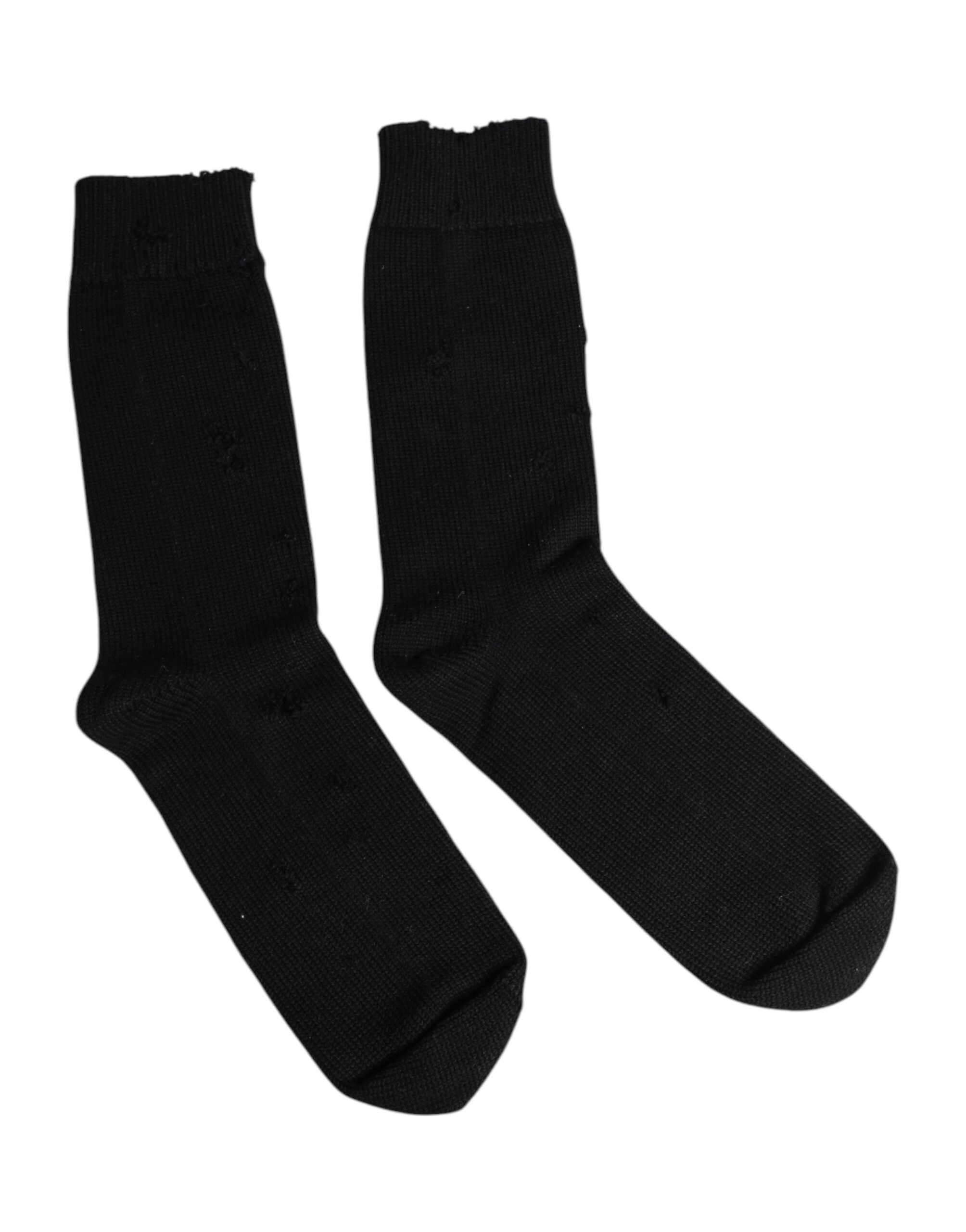 Svarta enfärgade stretchiga herrstrumpor med mitten av vaden