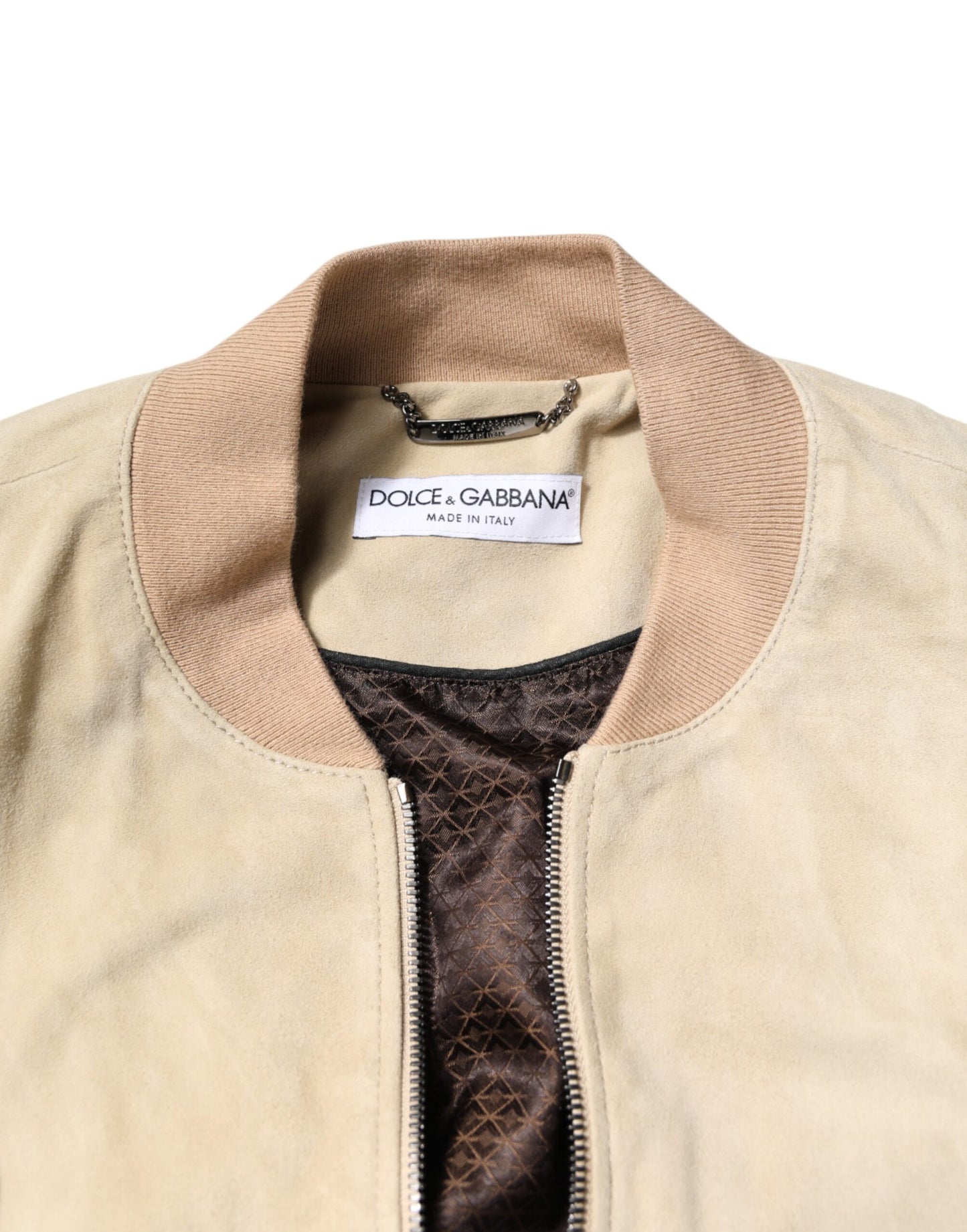Dolce & Gabbana Beige Lammskinn Full Dragkedja Herr Bomberjacka