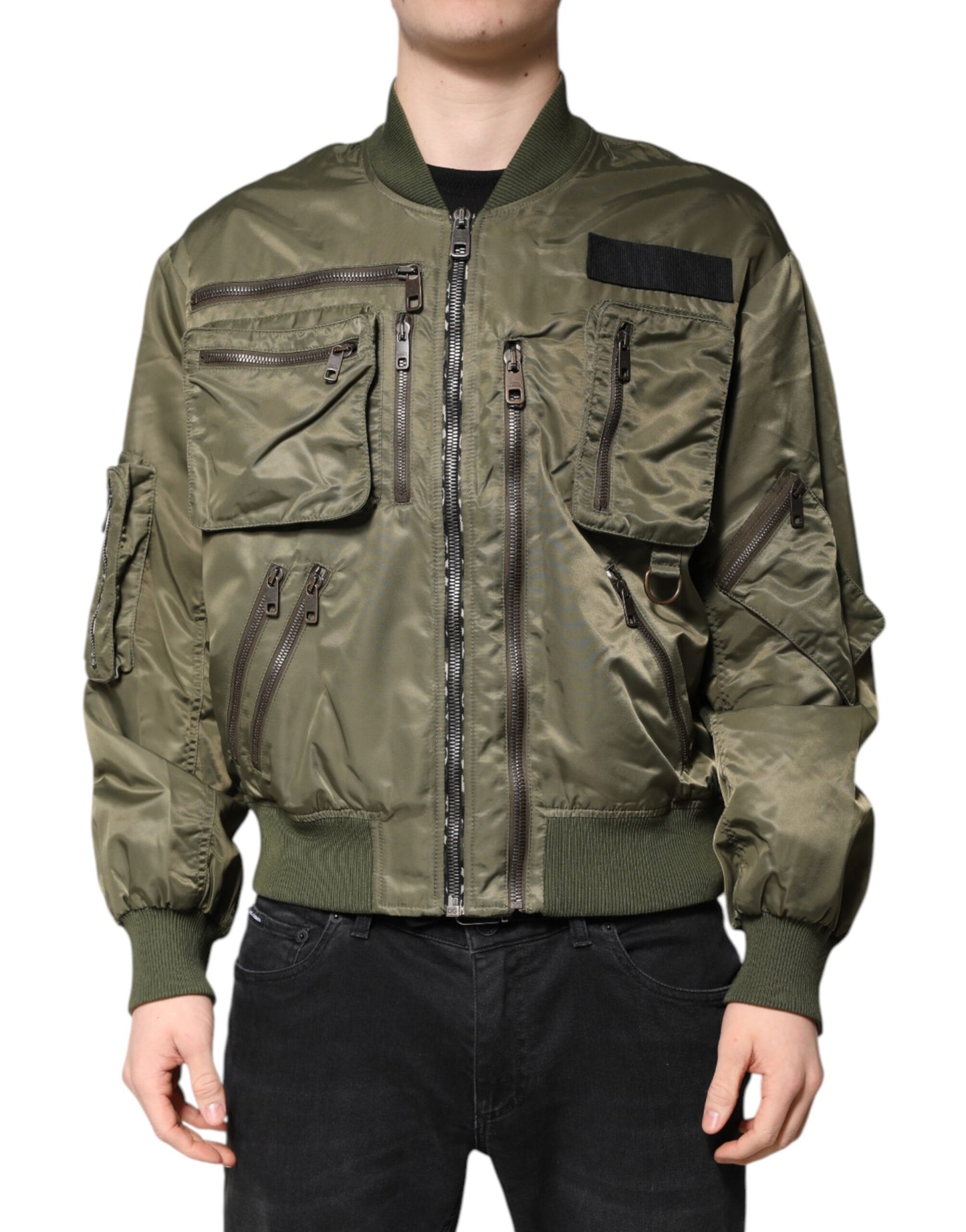 Dolce & Gabbana Grön Nylon Full Dragkedja Herr Bomberjacka